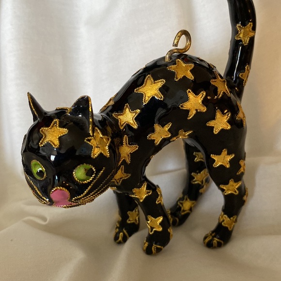 Enameled Faberge Style Hand Decorated Halloween Cat Decor - Picture 9 of 12